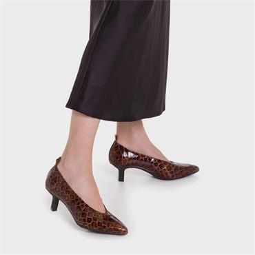 Wonders Hilda Heel Tab Classic High Heel - Cognac Croc